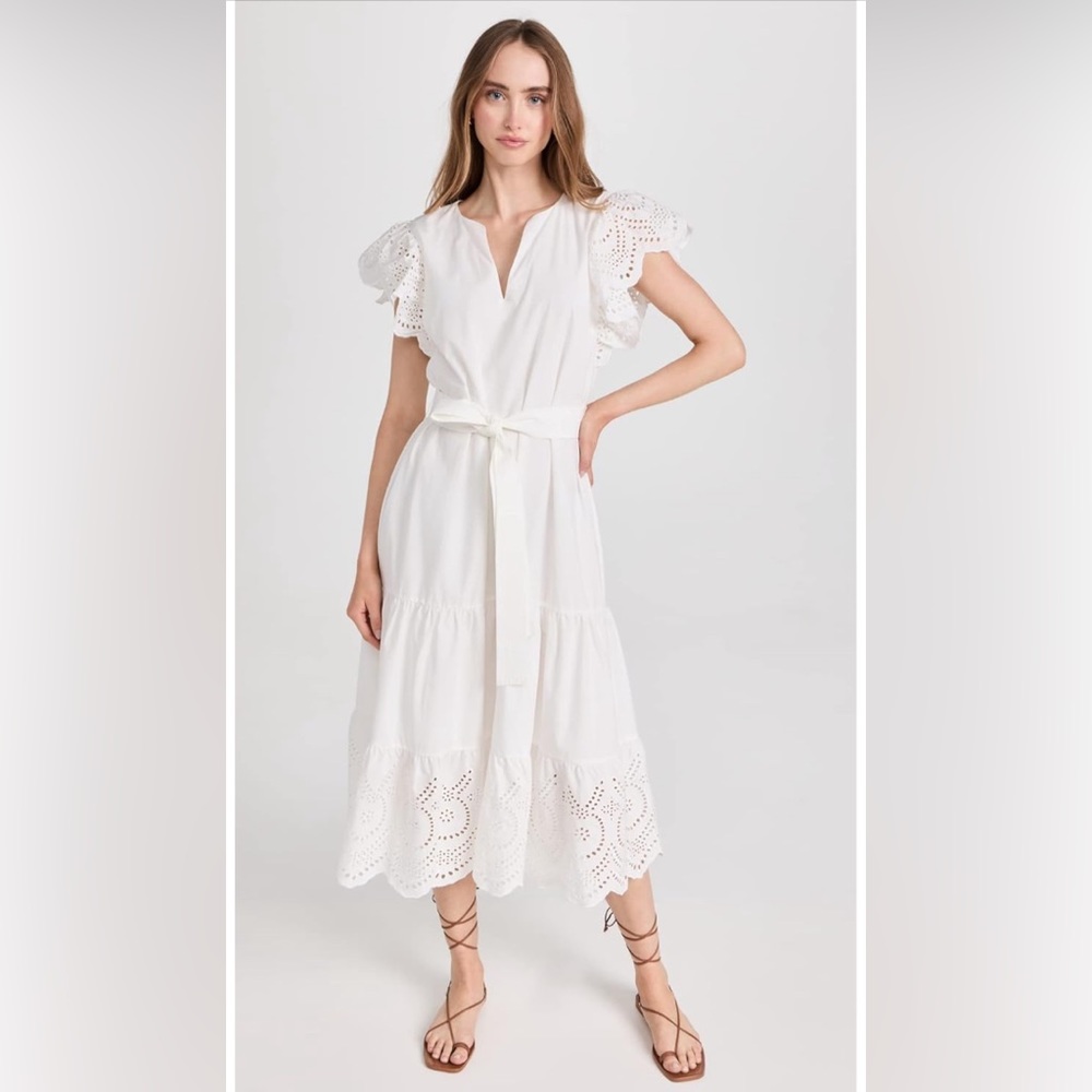 Rails Gia Belted Eyelet Midi Dress, Small, White, $258